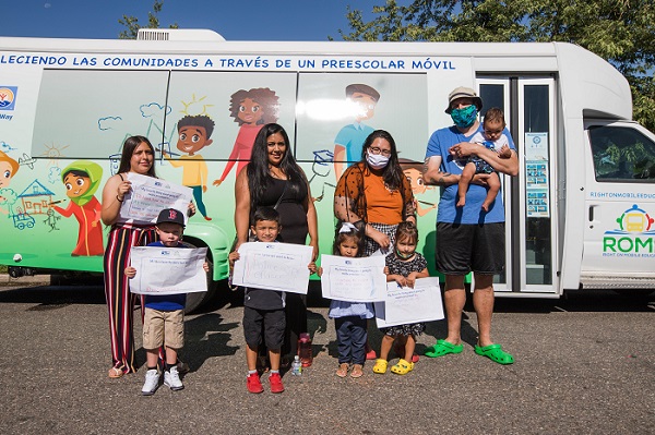 Families at the launch of the first mobile preschool in the City and County of Denver - Mile High United Way