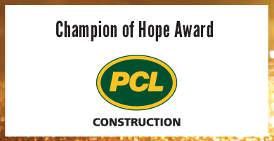 PCL Construction - Champion of Hope Award winner - Corporate Social Responsibility
